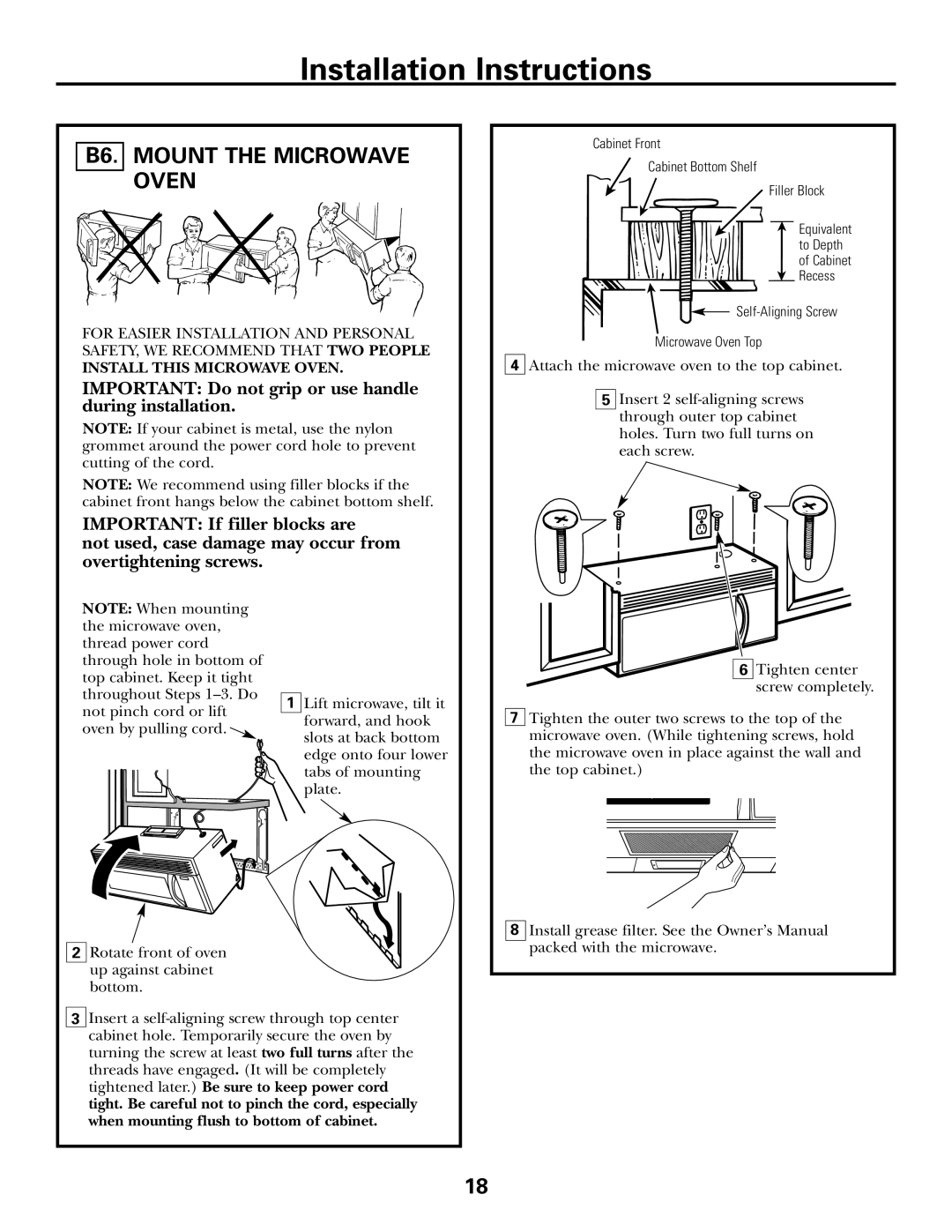 GE Over the Range Instructions Microwave Oven manual B6. Mount the Microwave Oven 