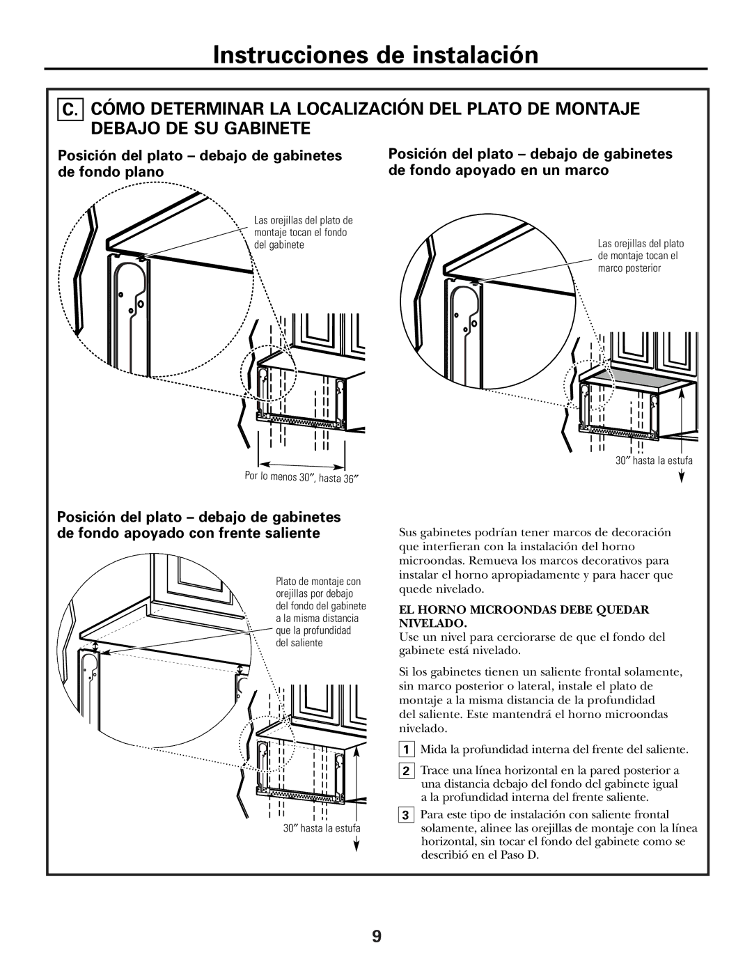 GE Over the Range Instructions Microwave Oven manual EL Horno Microondas Debe Quedar Nivelado 