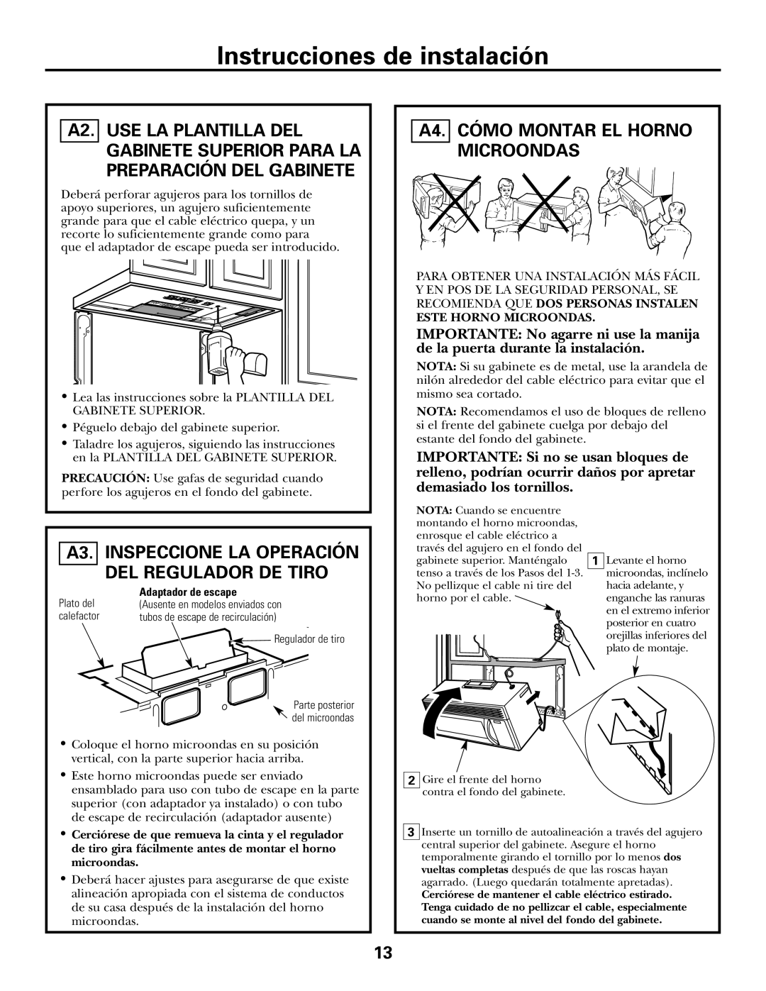 GE Over the Range Instructions Microwave Oven manual A3. Inspeccione LA Operación DEL Regulador DE Tiro 