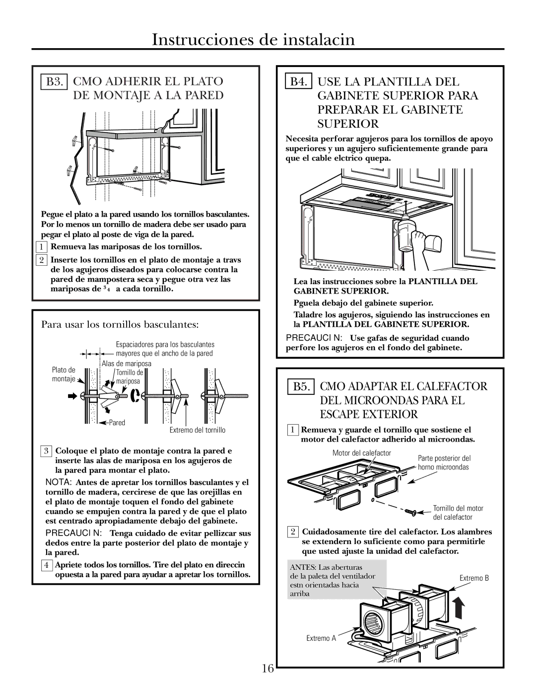 GE Over the Range Instructions Microwave Oven manual B5. Cómo Adaptar EL Calefactor, DEL Microondas Para EL Escape Exterior 