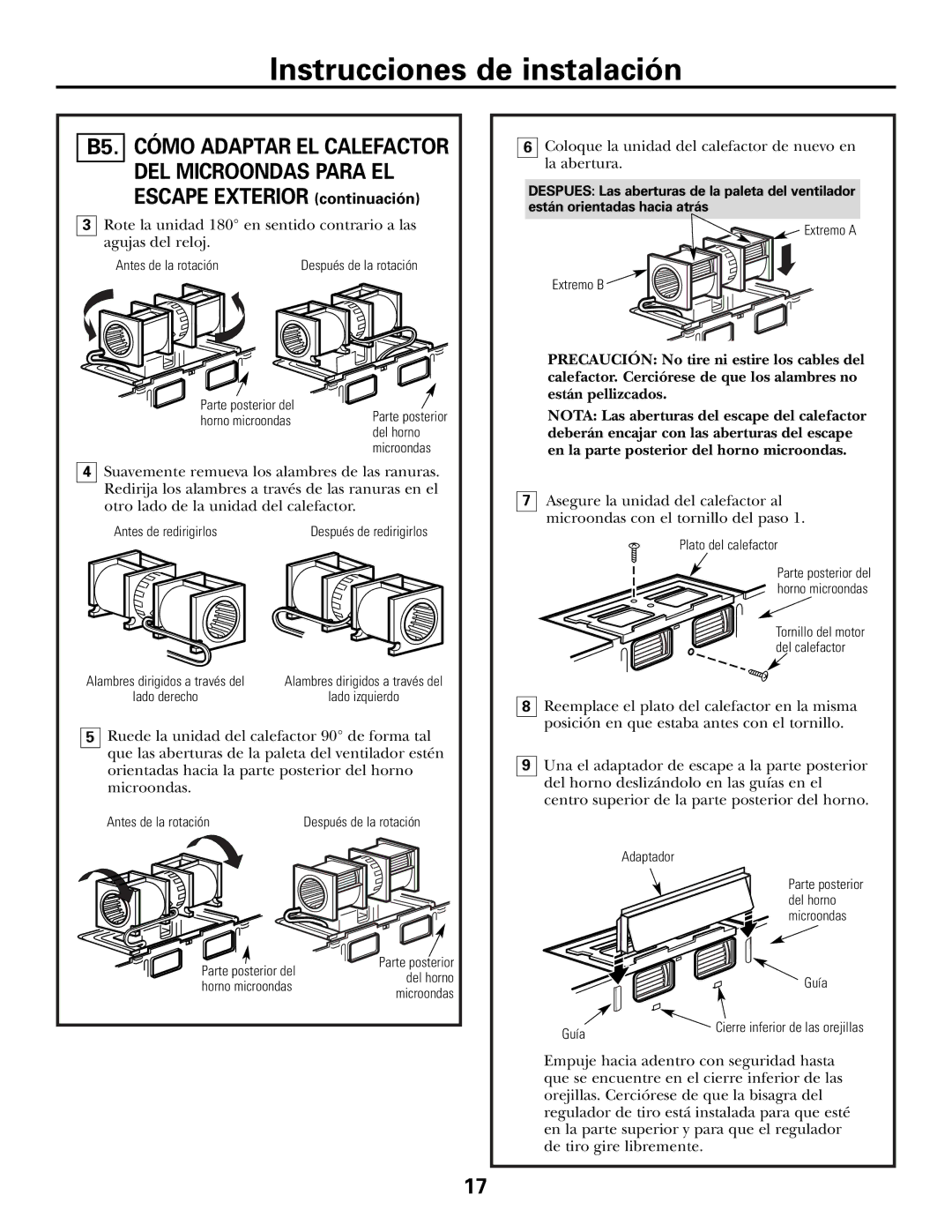 GE Over the Range Instructions Microwave Oven manual DEL Microondas Para EL Escape Exterior continuación 