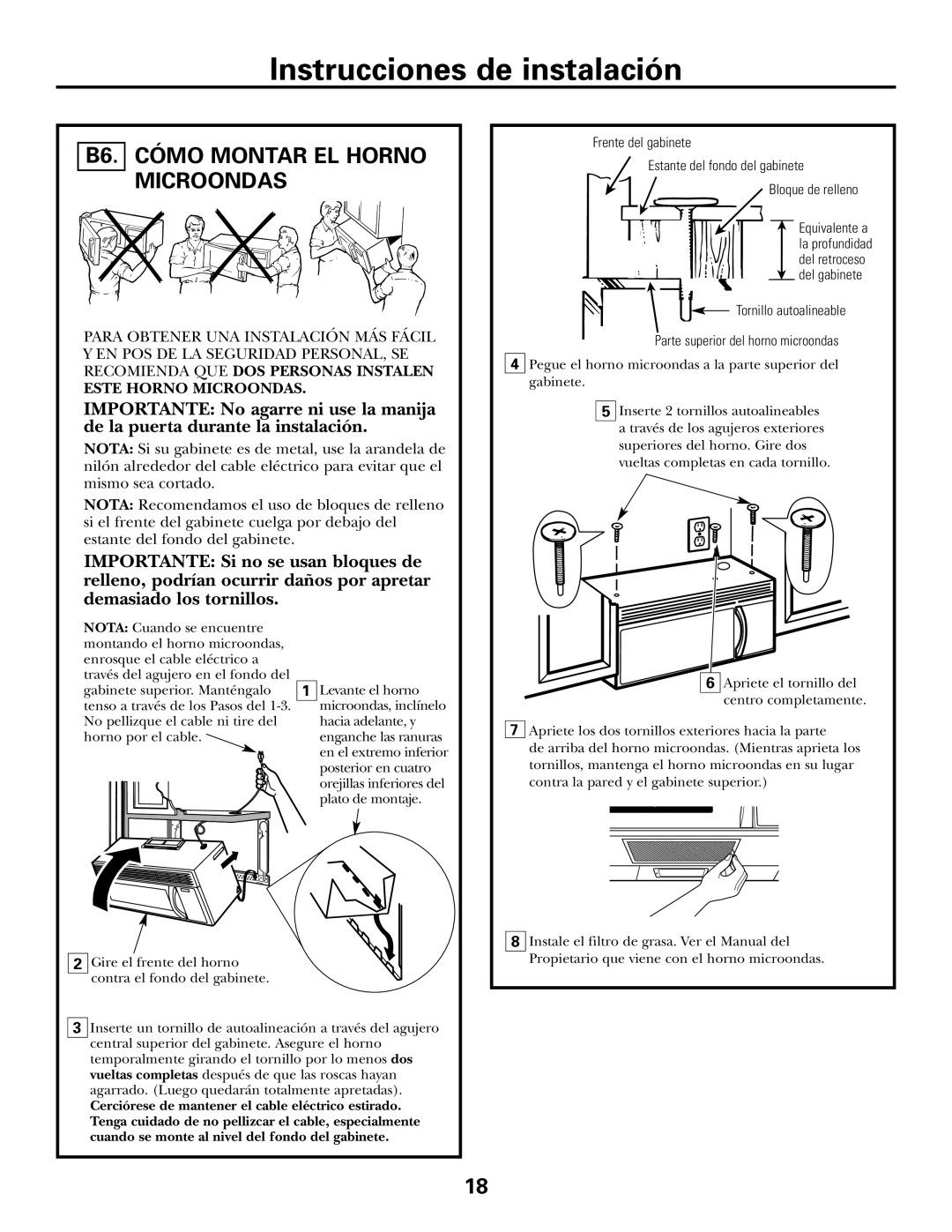 GE Over the Range Instructions Microwave Oven manual B6. Cómo Montar EL Horno Microondas 