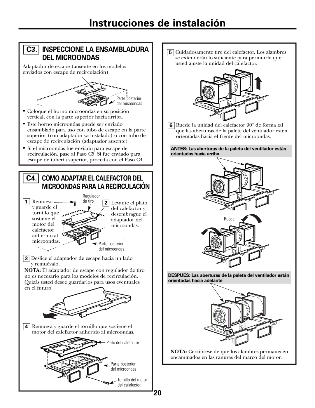 GE Over the Range Instructions Microwave Oven manual C3. Inspeccione LA Ensambladura DEL Microondas 