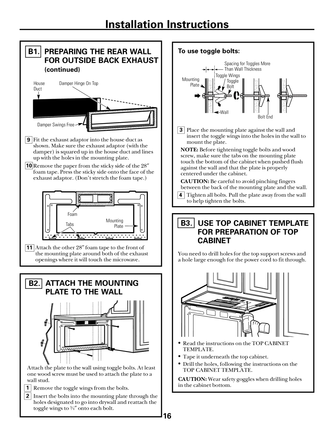 GE Over the Range Microwave Oven manual B2. Attach the Mounting Plate to the Wall 