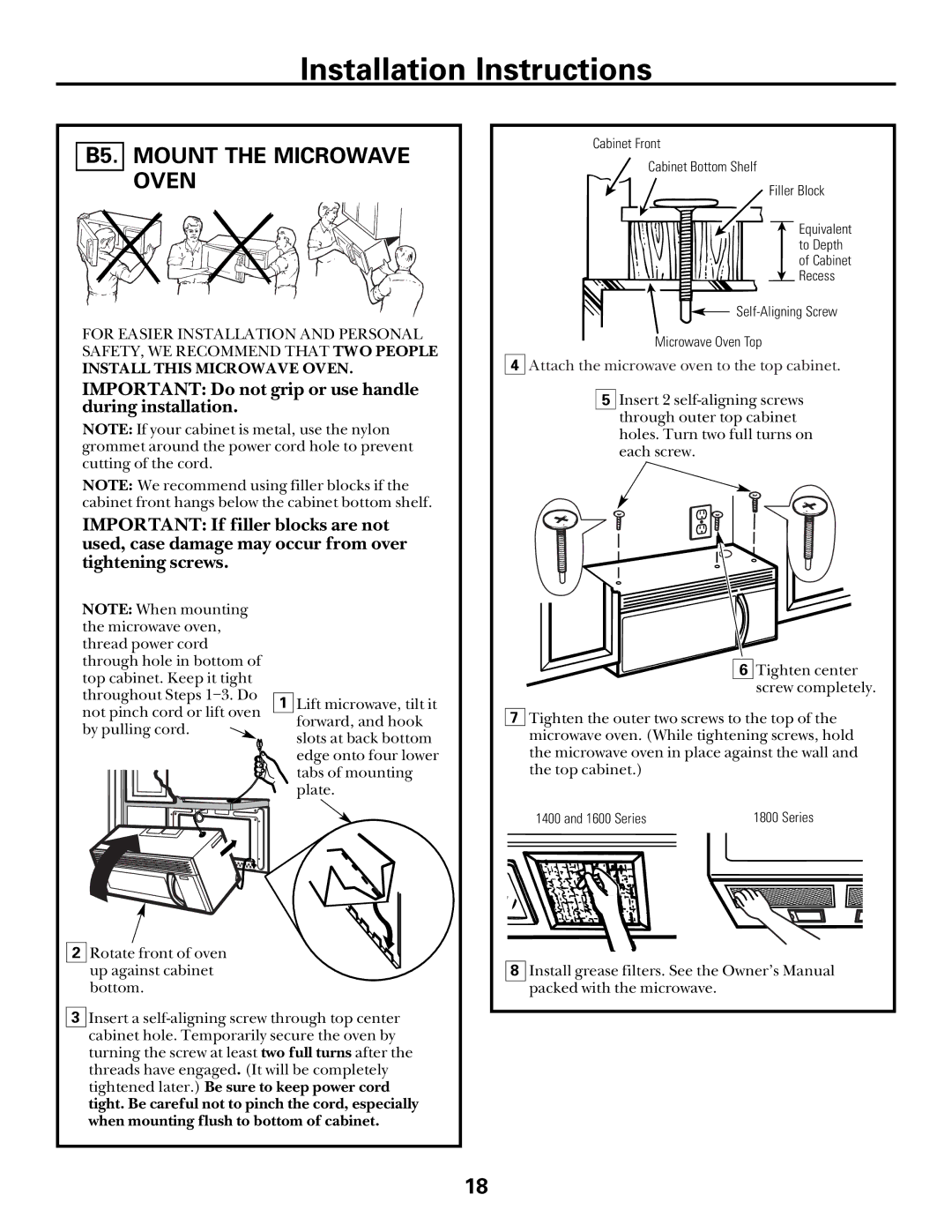 GE Over the Range Microwave Oven manual B5. Mount the Microwave Oven 