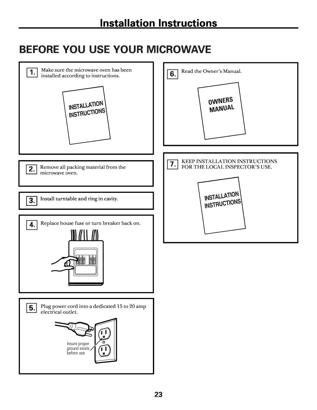 GE Over the Range Microwave Oven manual Installation Instructions BEFORE YOU USE YOUR MICROWAVE 