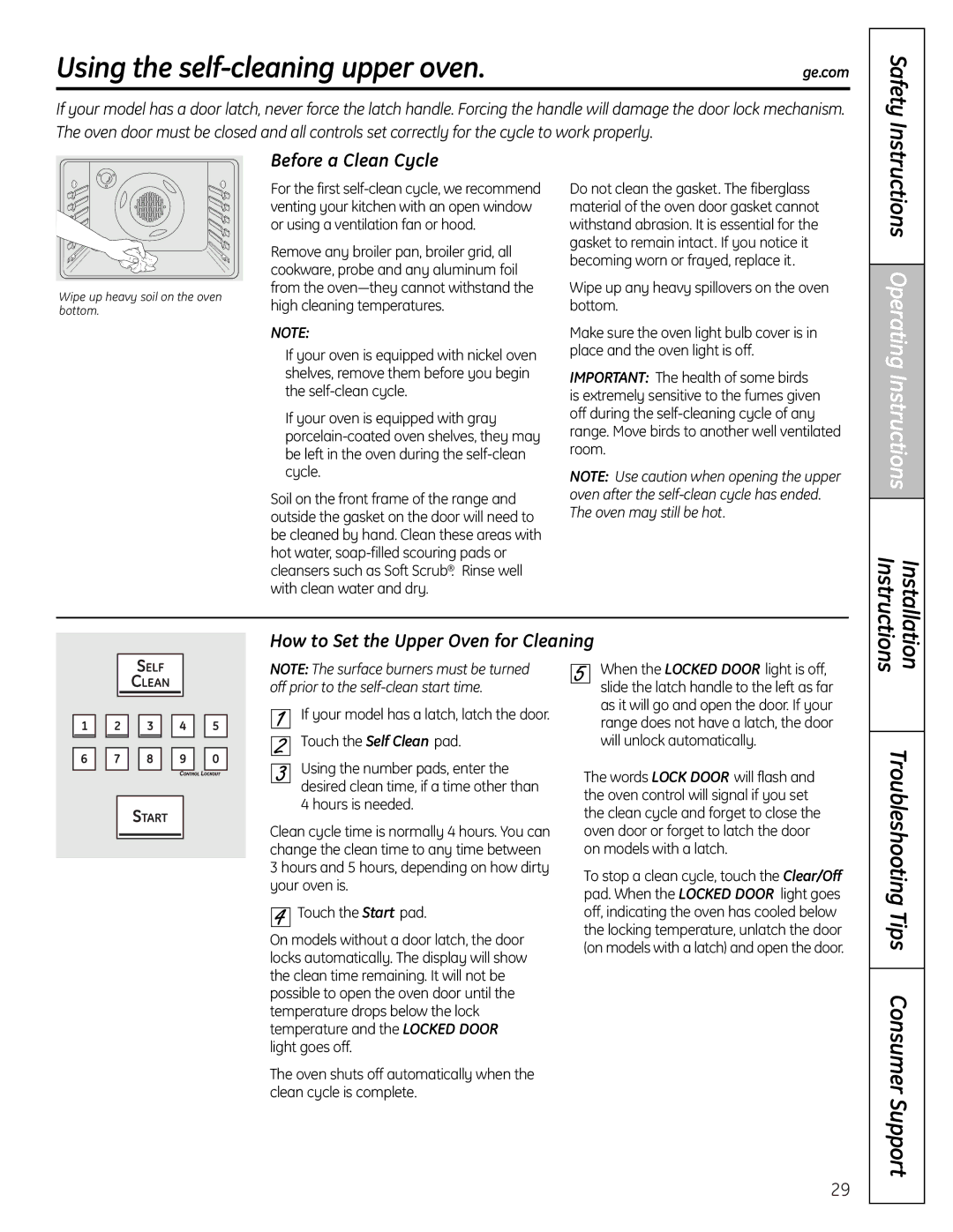 GE P2B918 Using the self-cleaning upper oven, Instructions Operating Instructions, Before a Clean Cycle 