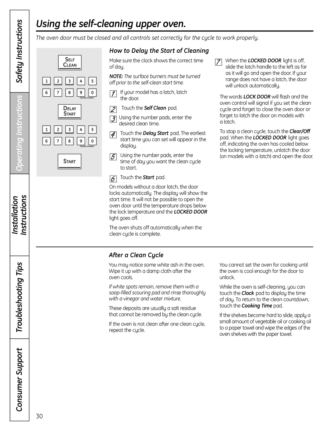 GE P2B918 installation instructions After a Clean Cycle, How to Delay the Start of Cleaning 