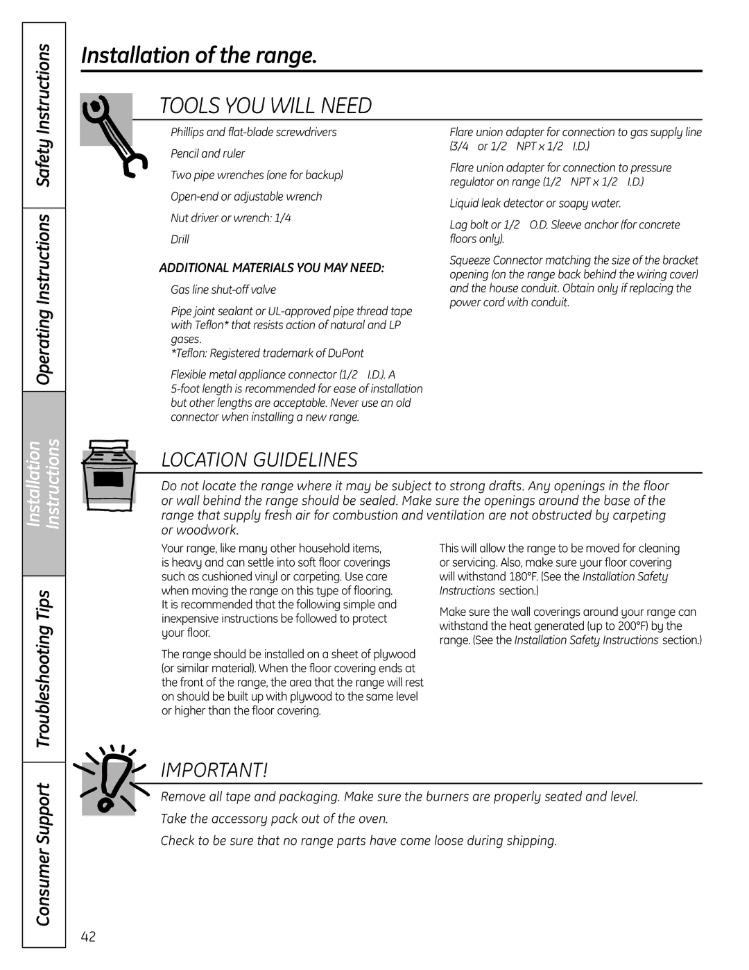 GE P2B918 installation instructions Tools YOU will Need, Operating Instructions Safety 