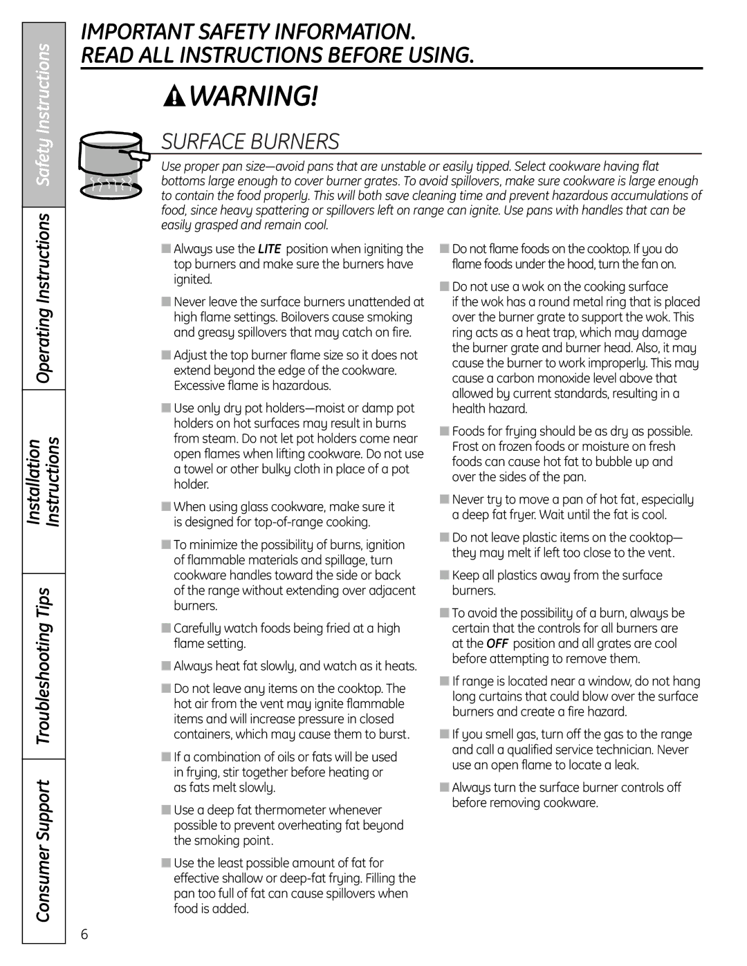 GE P2B918 installation instructions Safety Instructions, Installation Instructions, Operating Instructions 