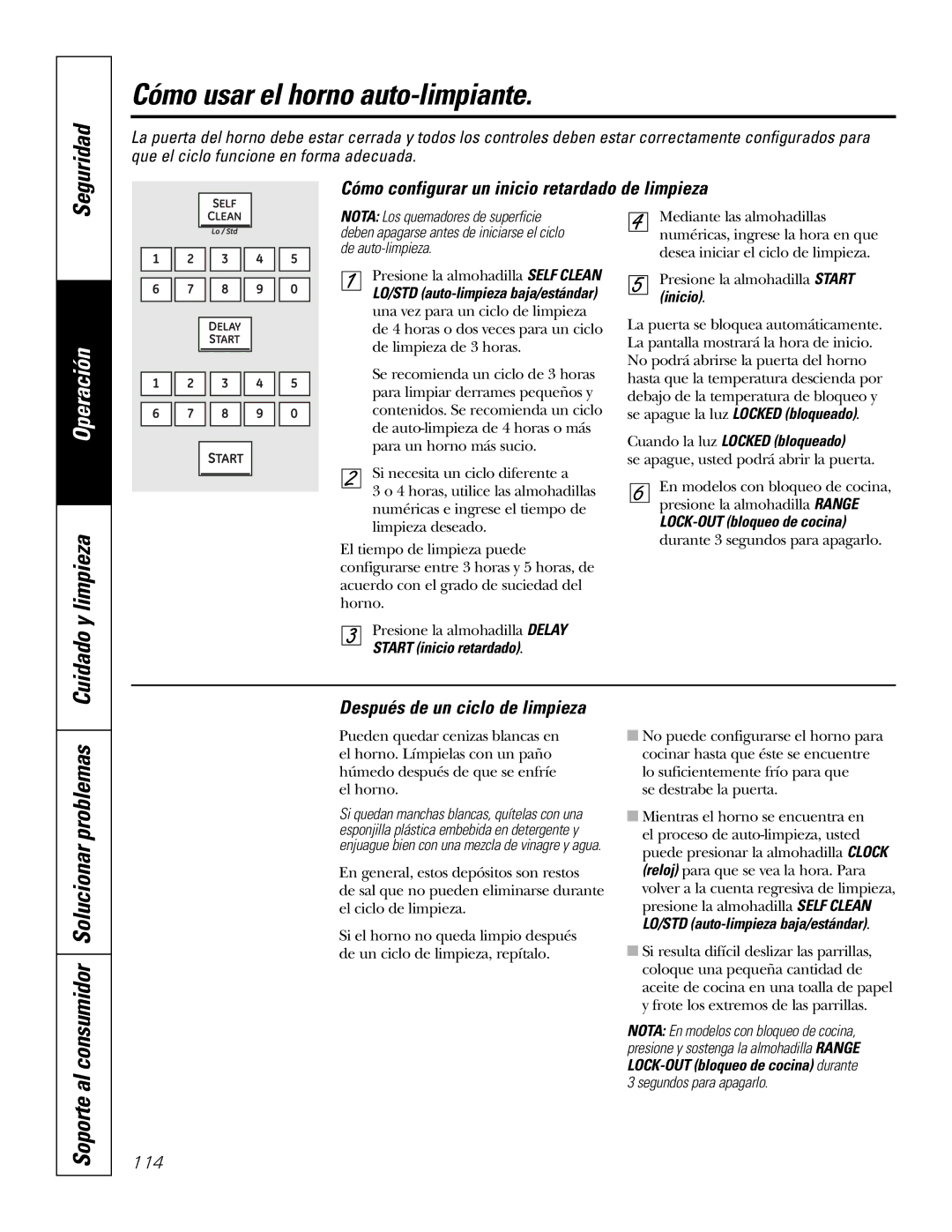 GE P2S975 Cuidado y limpieza, Soporte al consumidor Solucionar problemas, Cómo configurar un inicio retardado de limpieza 