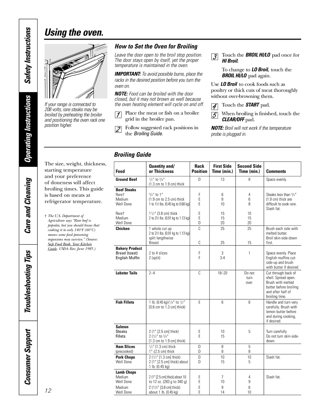 GE P2S975 owner manual How to Set the Oven for Broiling, Broiling Guide, If your range is connected to, HI Broil 