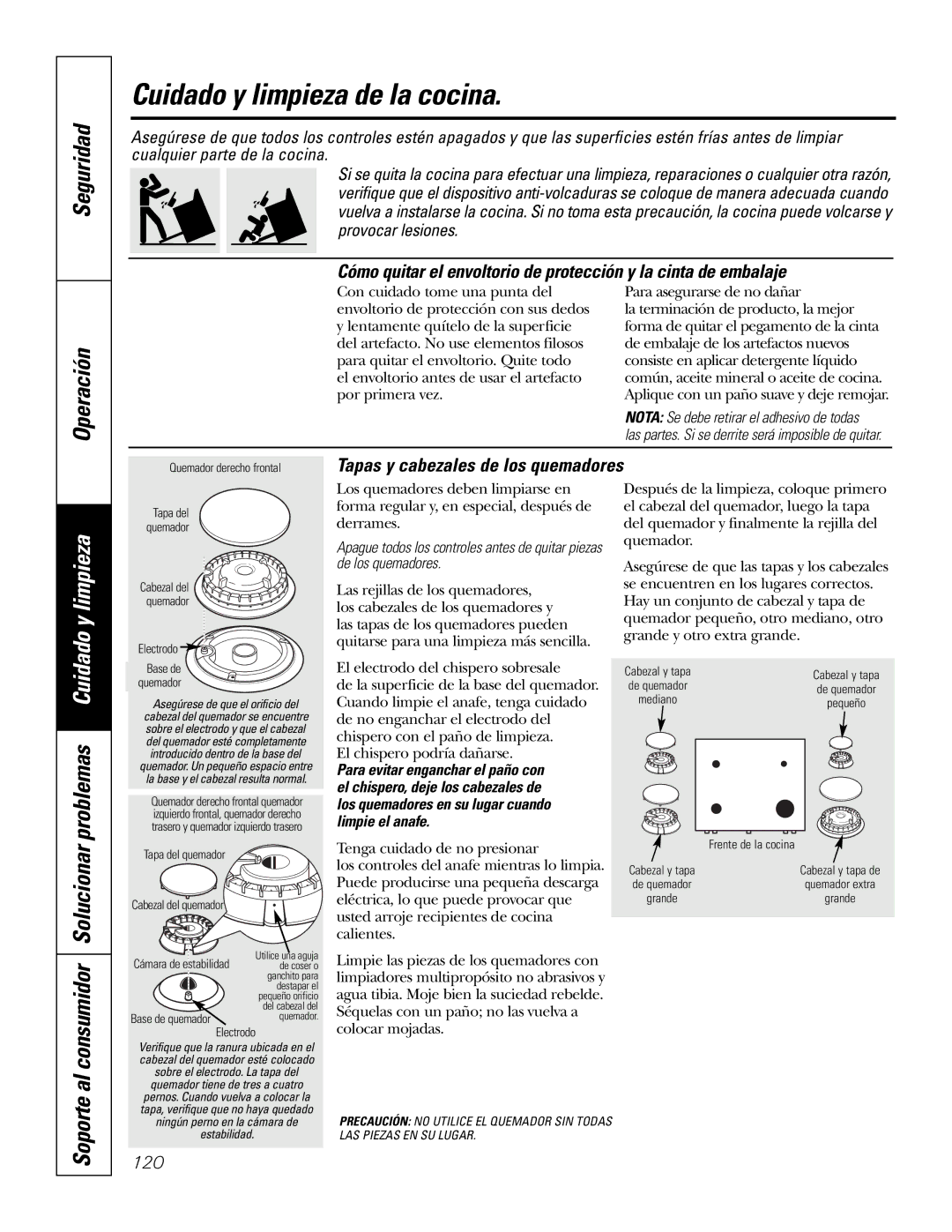 GE P2S975 owner manual Cuidado y limpieza de la cocina, Soporte al consumidor 