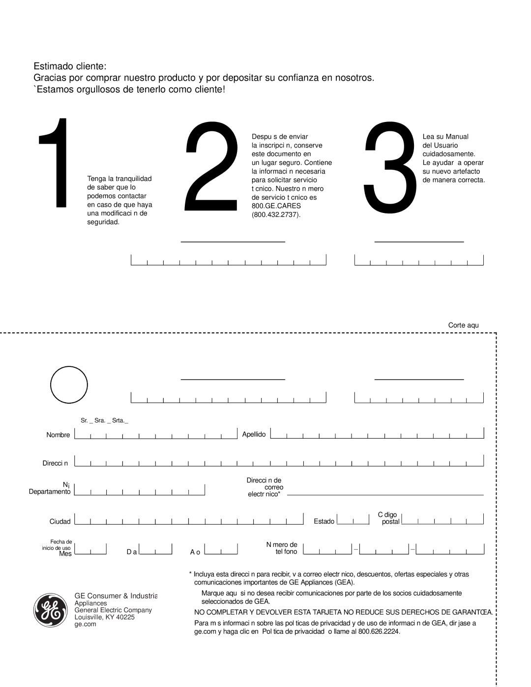 GE P2S975 owner manual Inscripción del consumidor de propiedad de producto 