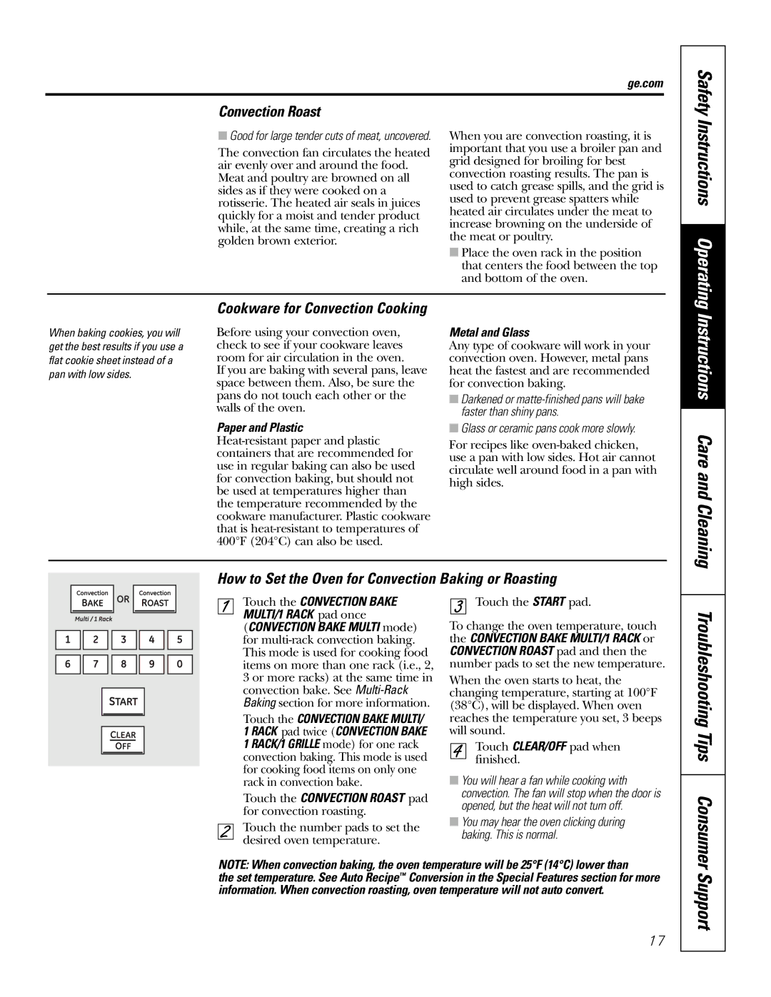 GE P2S975 Instructions Operating, Instructions Care and Cleaning, Troubleshooting Tips Consumer, Convection Roast 