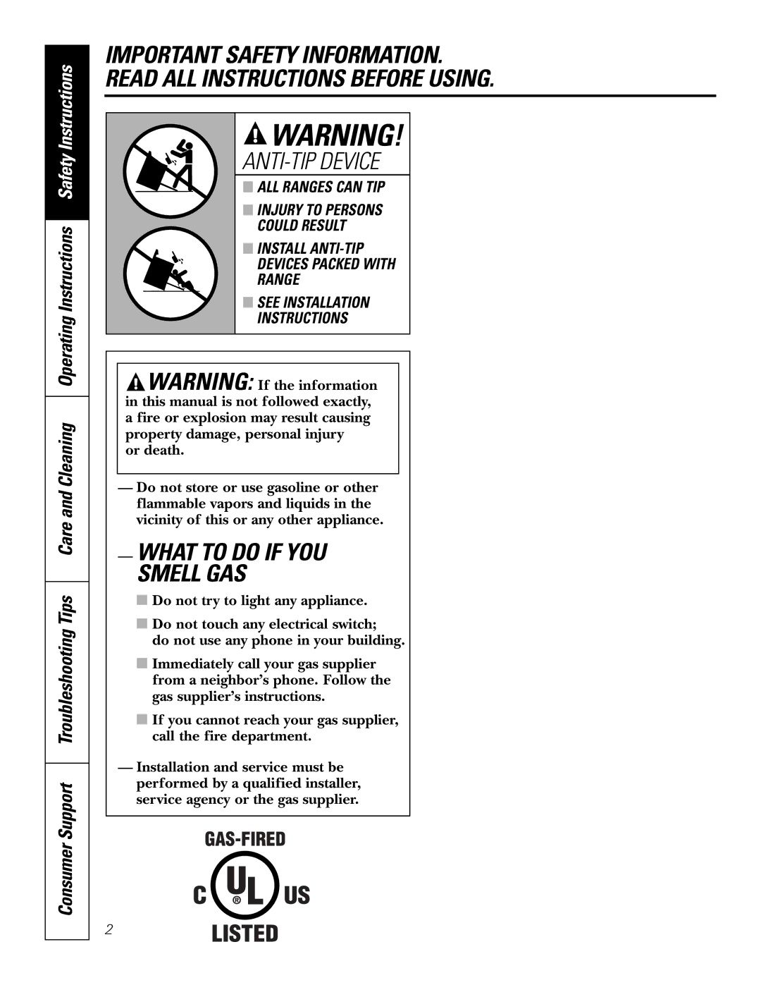 GE P2S975 owner manual Install ANTI-TIP Devices Packed with Range 