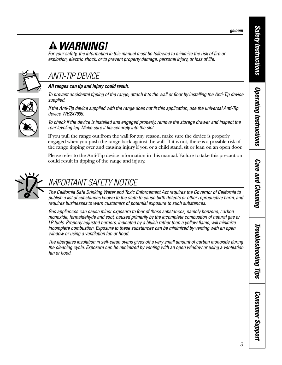 GE P2S975 owner manual Important Safety Notice, All ranges can tip and injury could result, Ge.com 