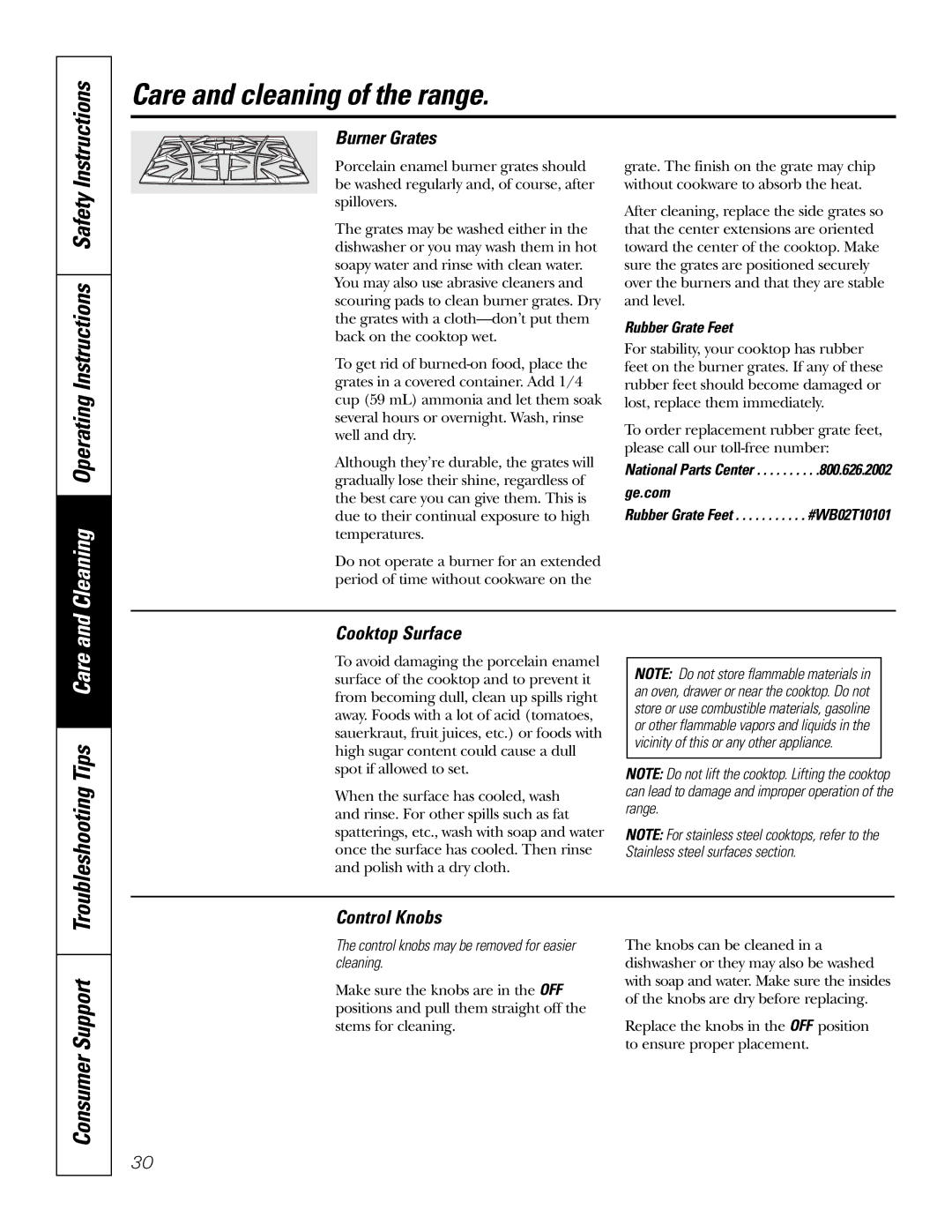 GE P2S975 owner manual Cleaning Operating Instructions Safety, Consumer Support, Troubleshooting Tips Care 