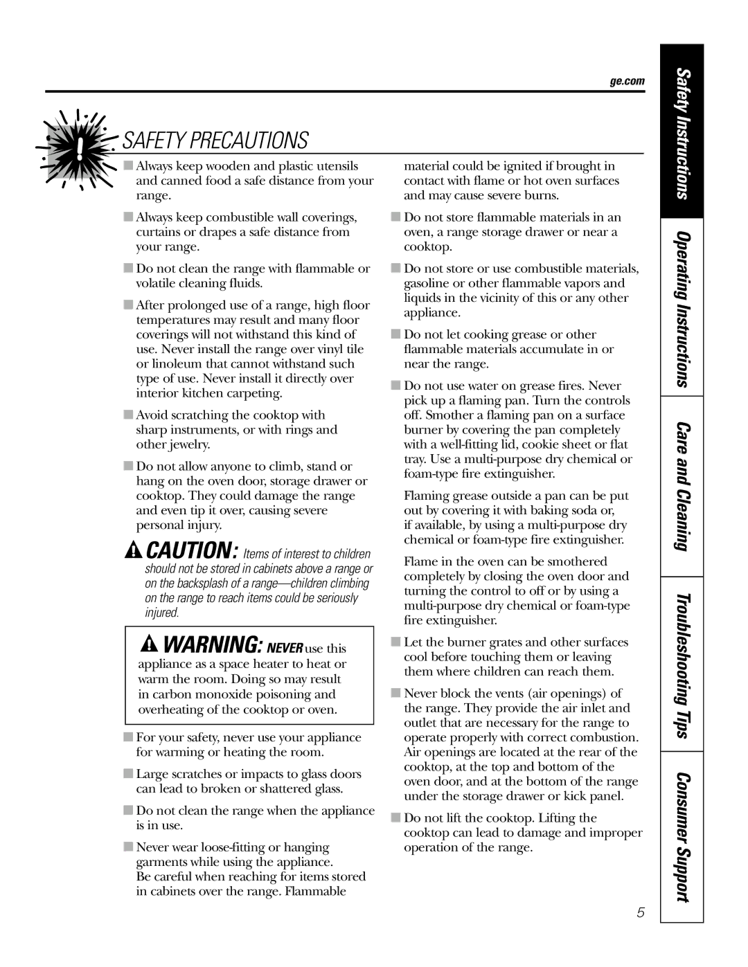 GE P2S975 owner manual Safety Instructions 