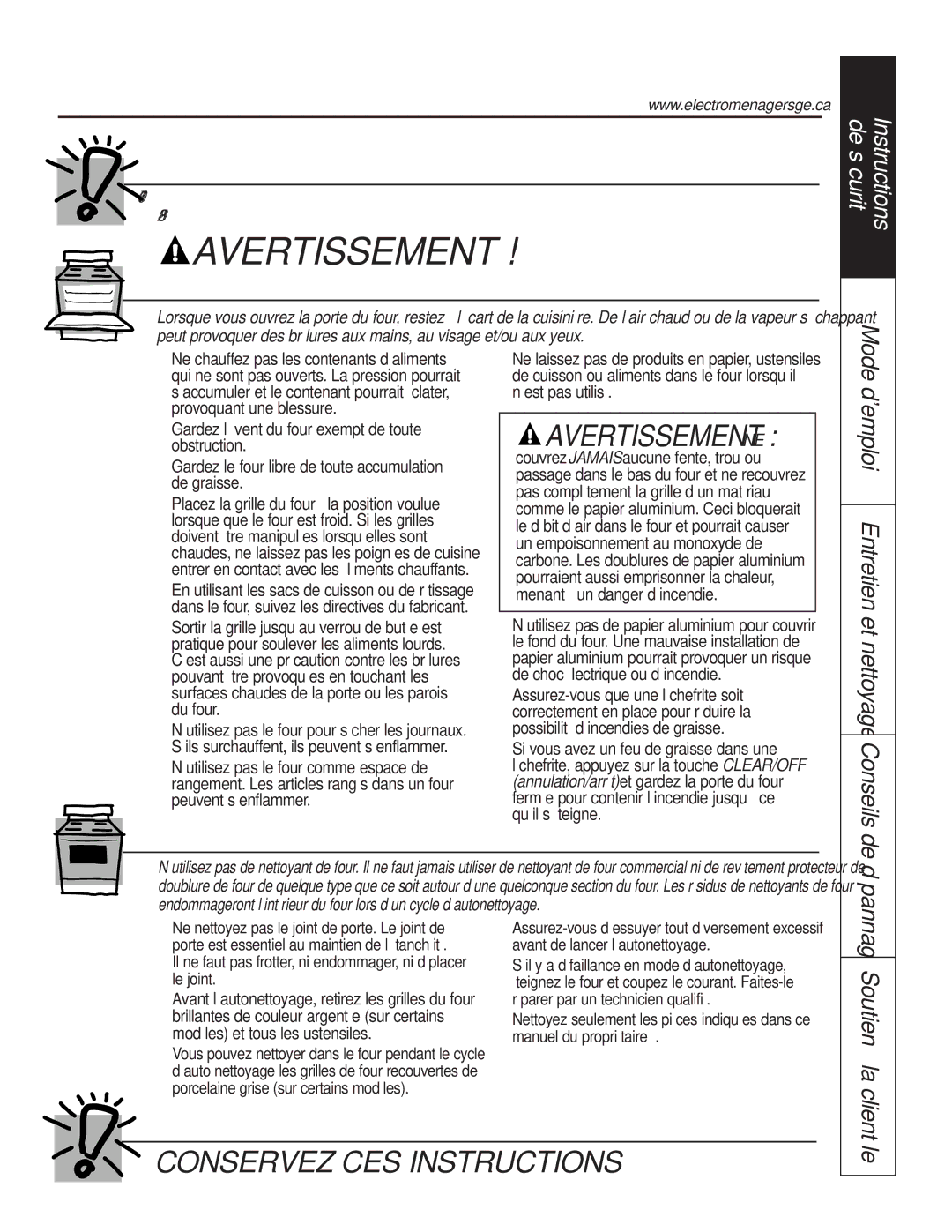 GE P2S975 owner manual Four Autonettoyant, Soutien à la, Clientèle, De dépannage 