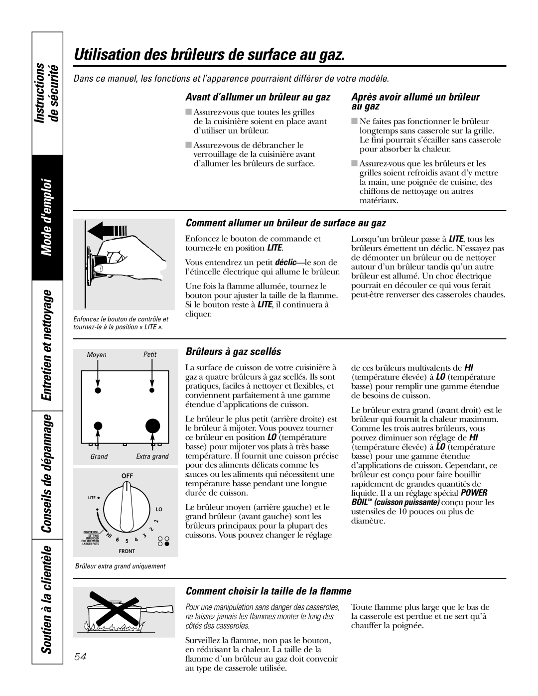 GE P2S975 Utilisation des brûleurs de surface au gaz, Conseils de dépannage Entretien et nettoyage Mode demploi, Soutien à 