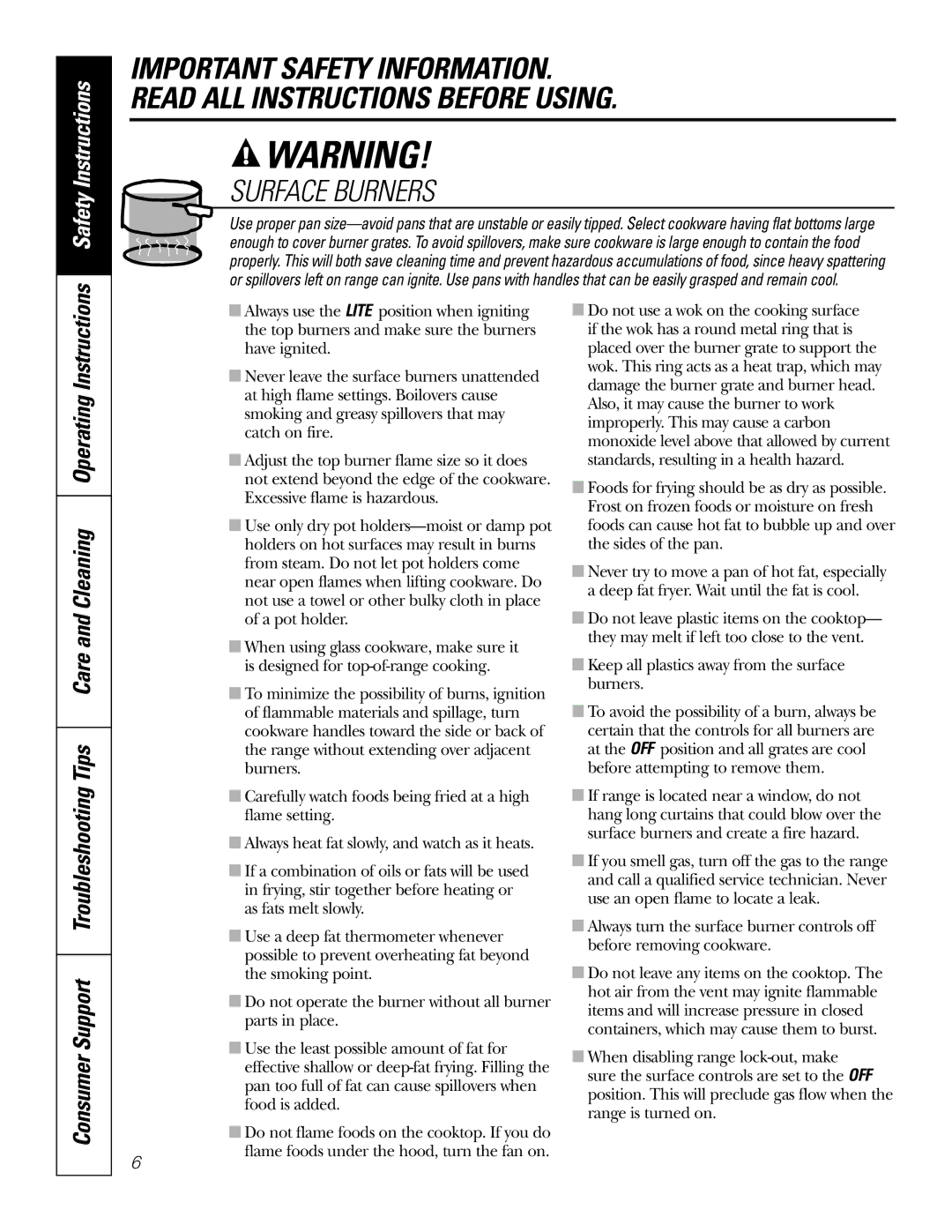 GE P2S975 owner manual Surface Burners 