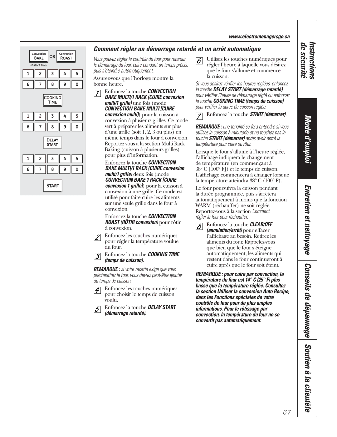 GE P2S975 owner manual Instructions, Démarrage retardé 