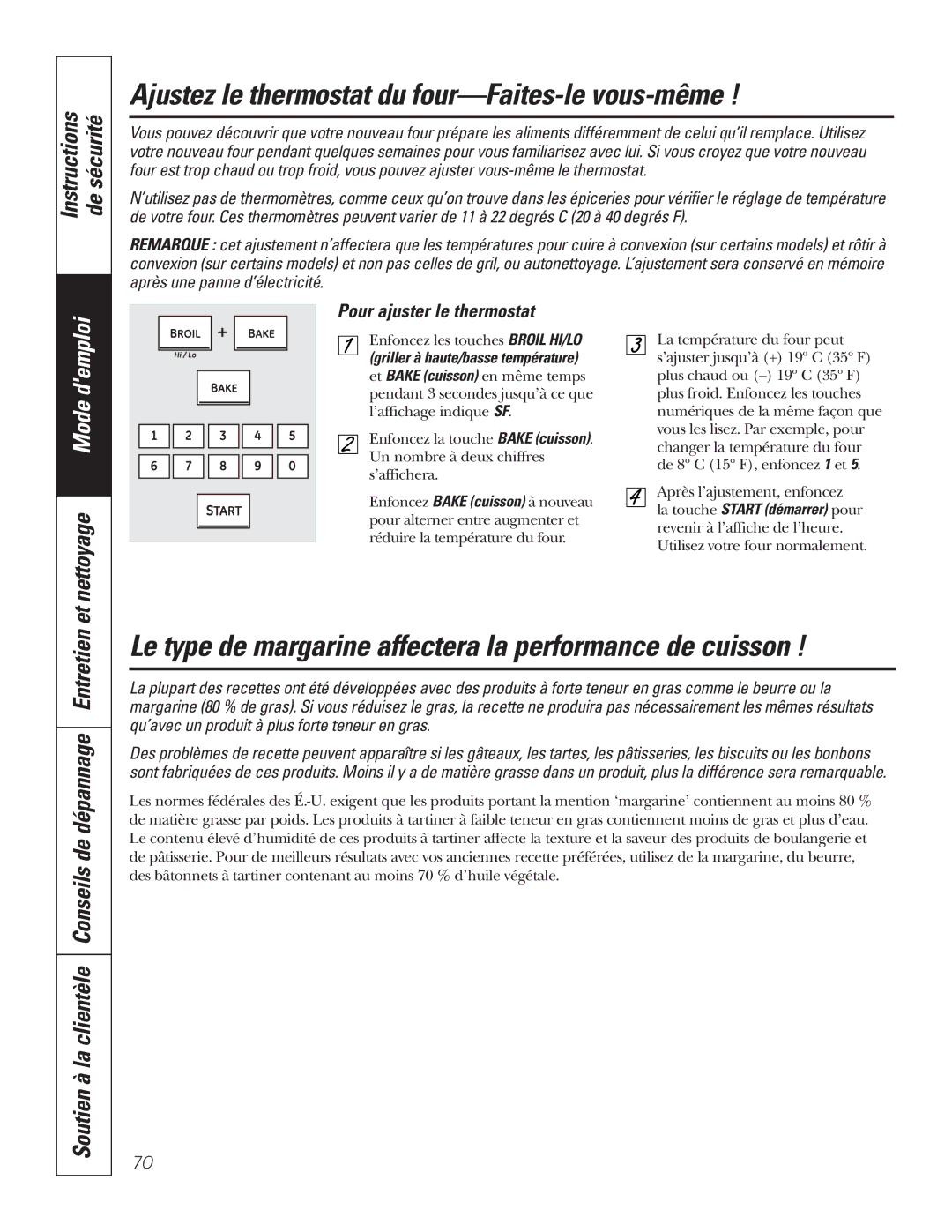 GE P2S975 Ajustez le thermostat du four-Faites-le vous-même, Le type de margarine affectera la performance de cuisson 