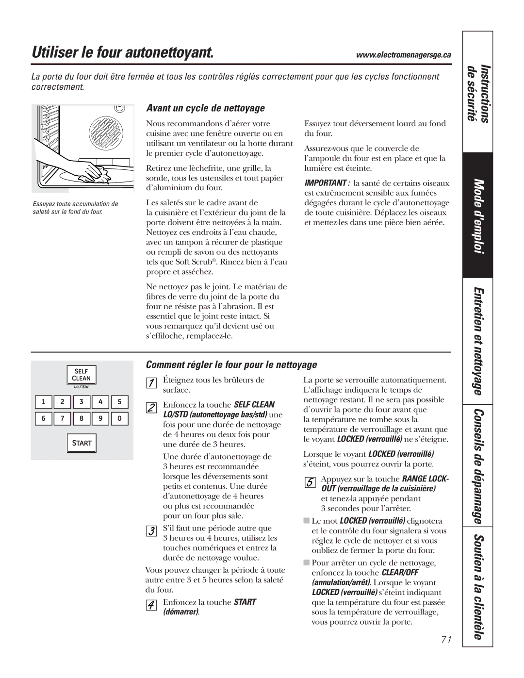 GE P2S975 owner manual Utiliser le four autonettoyant, Avant un cycle de nettoyage, ’il faut une période autre que 