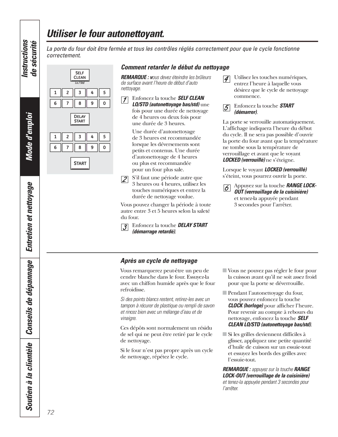 GE P2S975 owner manual Comment retarder le début du nettoyage, Après un cycle de nettoyage 