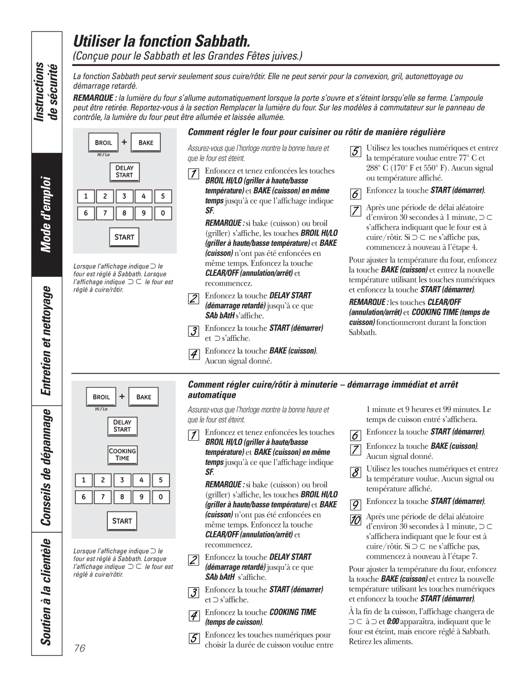 GE P2S975 Utiliser la fonction Sabbath, Entretien et nettoyage Mode demploi, Soutien à la clientèle Conseils de dépannage 