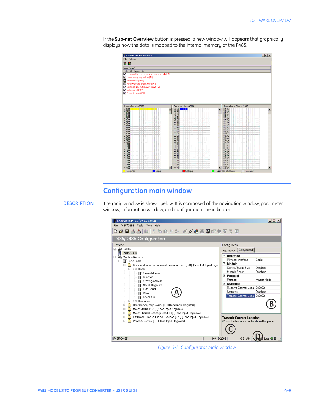 GE P485 instruction manual Configuration main window, Configurator main window 