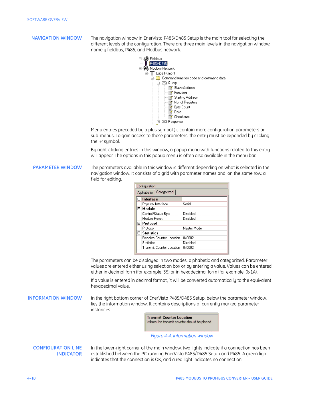 GE P485 instruction manual Information window 