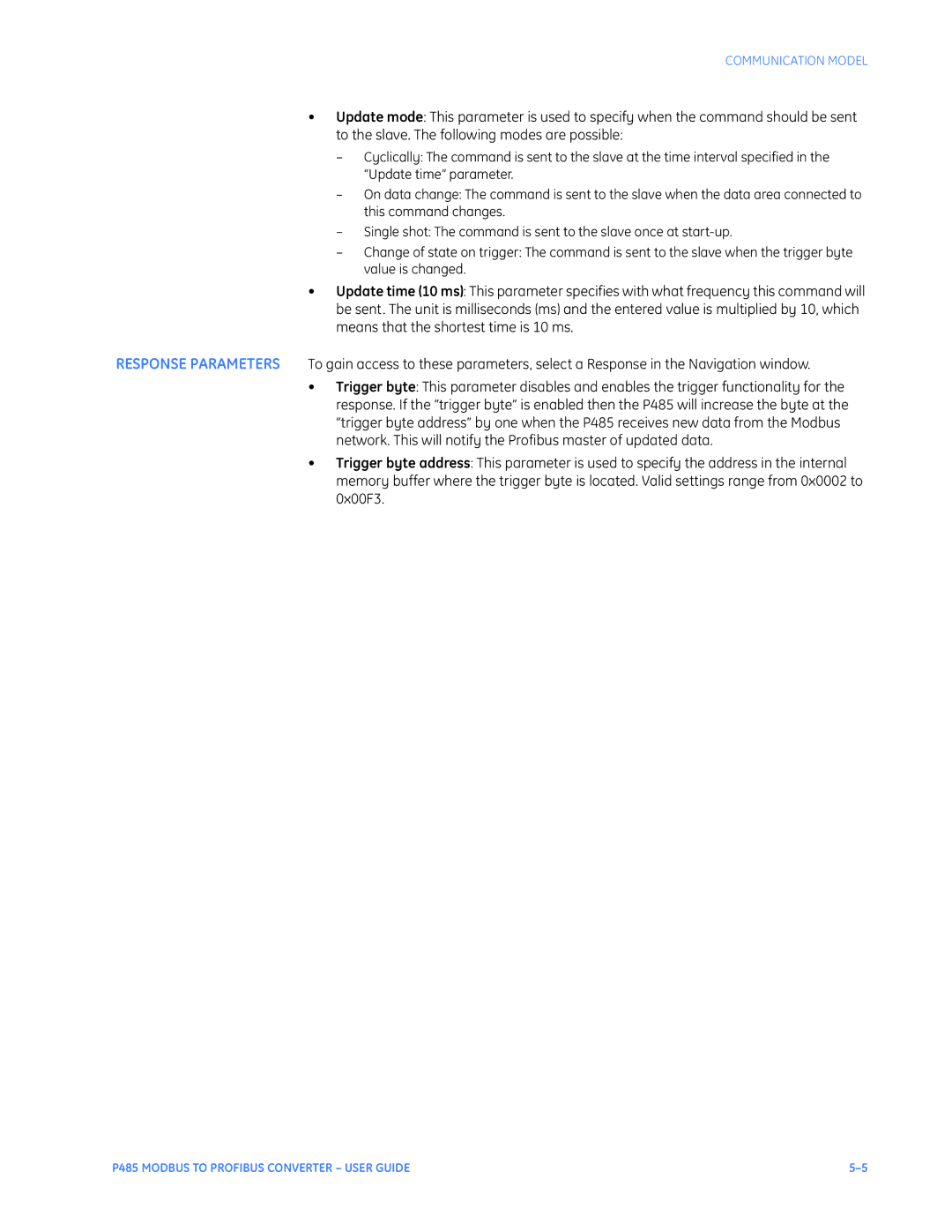 GE instruction manual P485 Modbus to Profibus Converter User Guide 