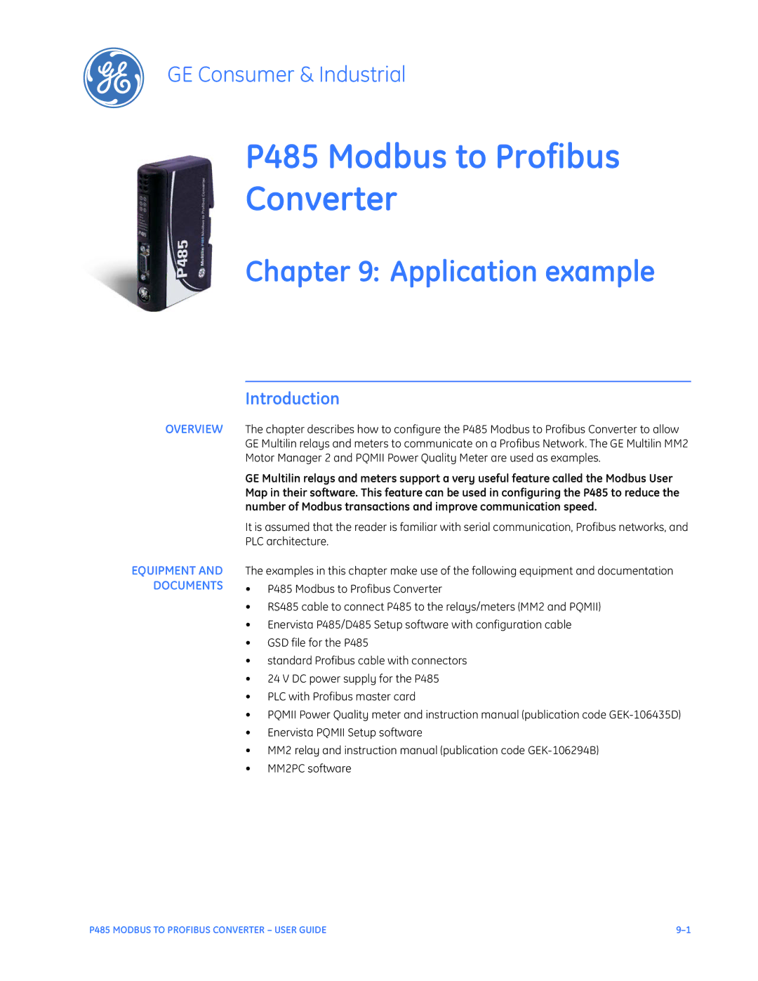 GE P485 instruction manual Application example, Overview 