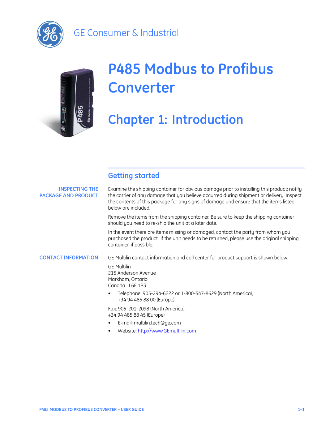 GE P485 instruction manual Introduction, Getting started 