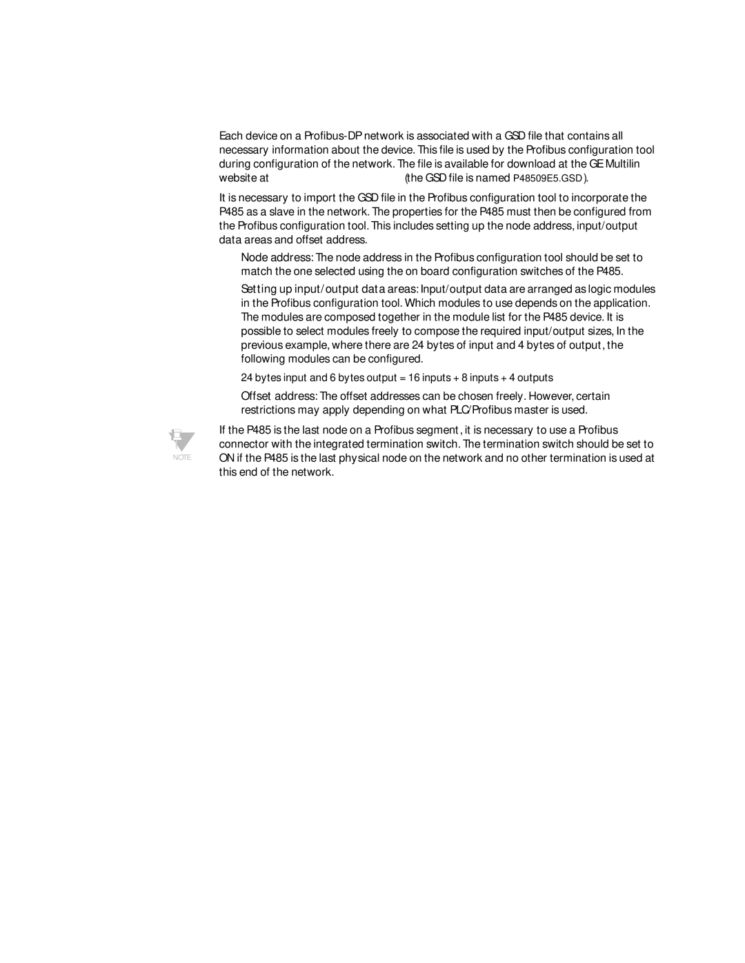 GE P485 instruction manual Profibus network setup 