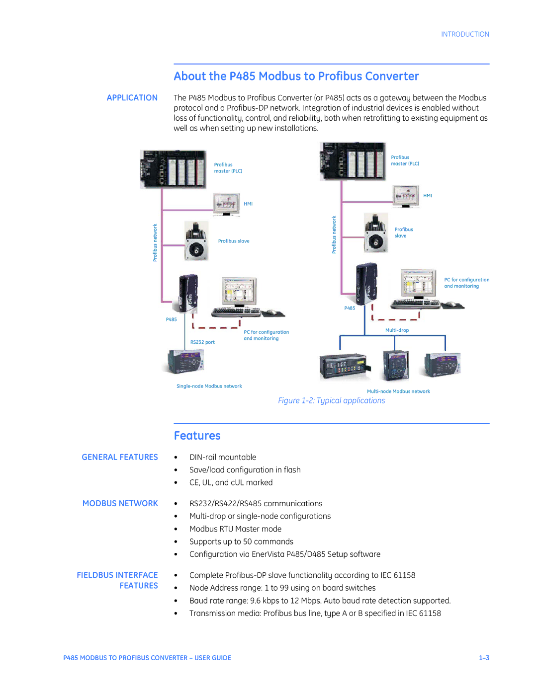 GE instruction manual About the P485 Modbus to Profibus Converter, Features 