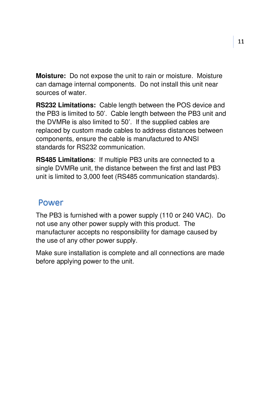 GE PB3-POS-RP user manual Power 