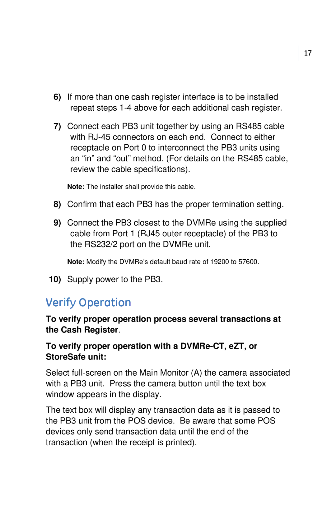 GE PB3-POS-RP user manual Verify Operation 