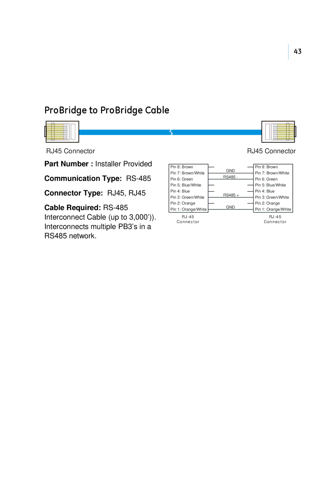 GE PB3-POS-RP user manual ProBridge to ProBridge Cable, RJ-45 Connector 