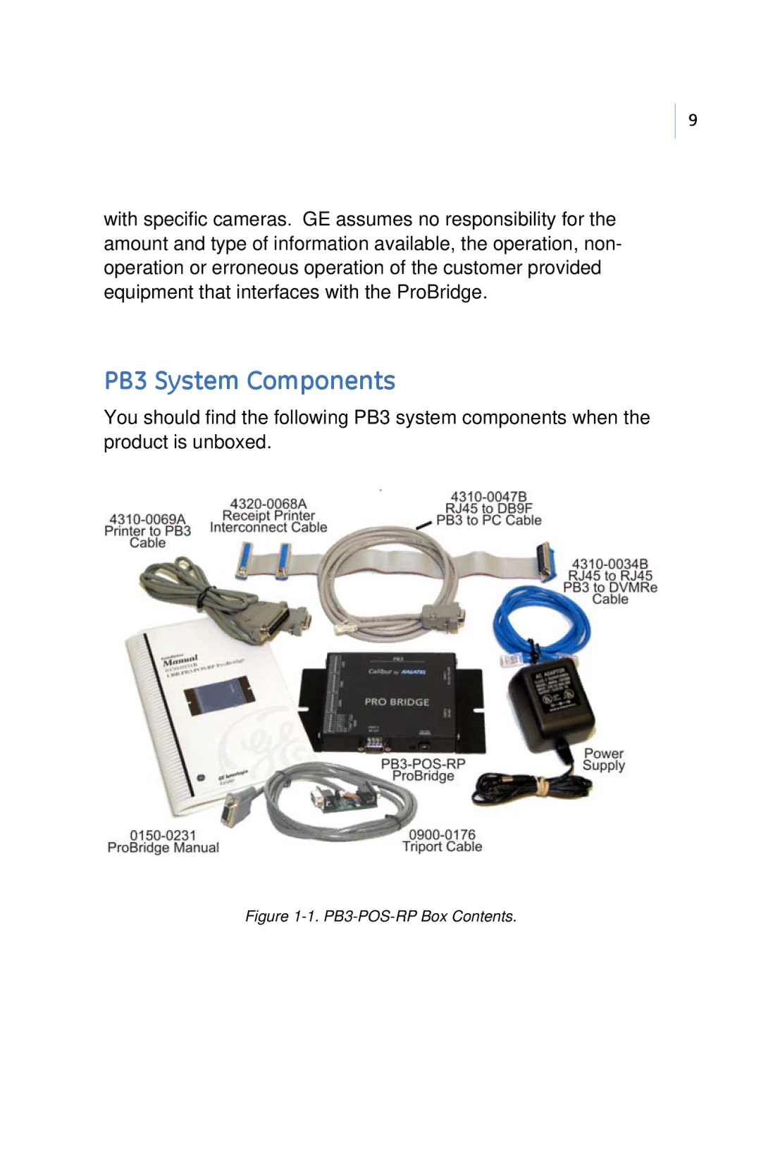 GE user manual PB3 System Components, PB3-POS-RP Box Contents 