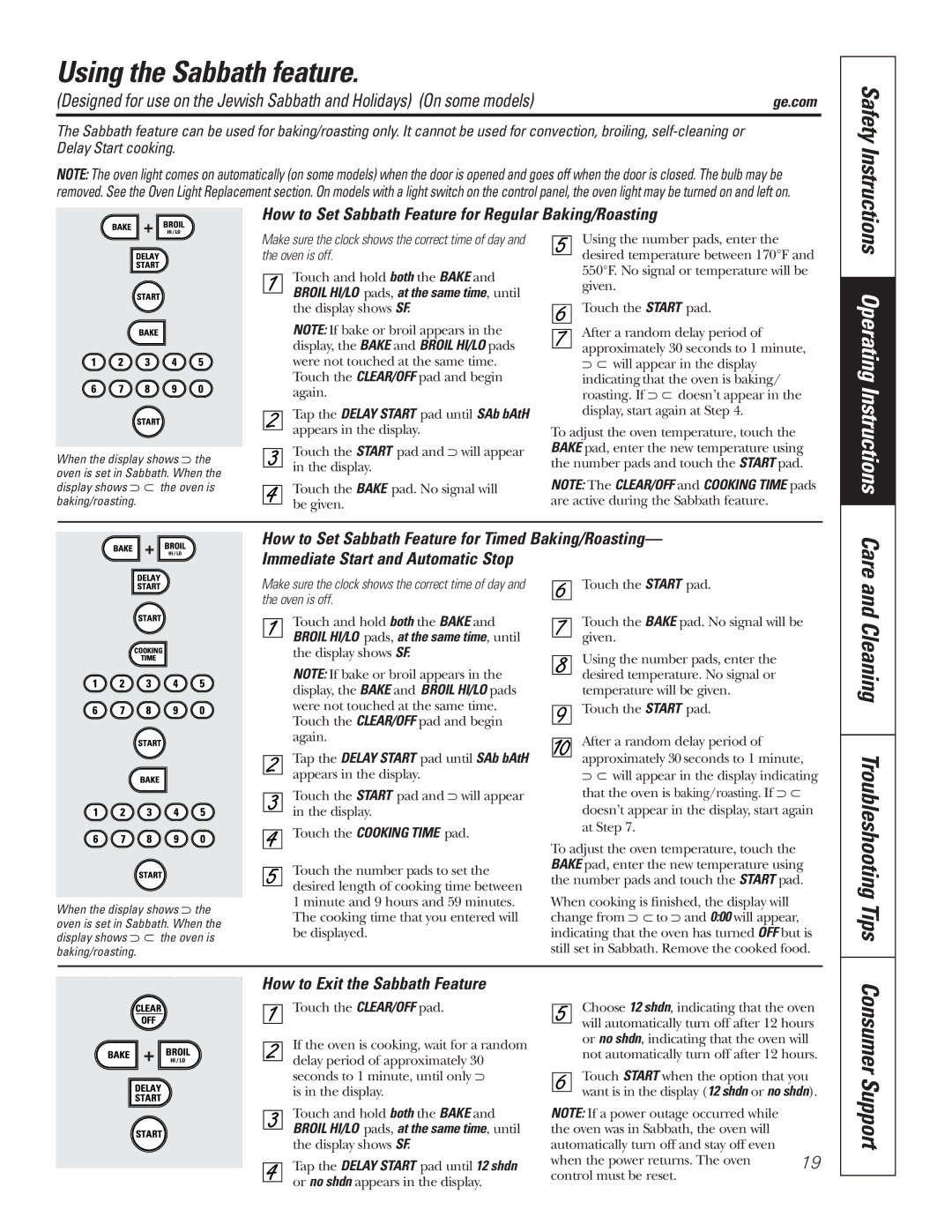 GE PB750 owner manual Using the Sabbath feature, Cleaning Troubleshooting Tips, Care, How to Exit the Sabbath Feature 