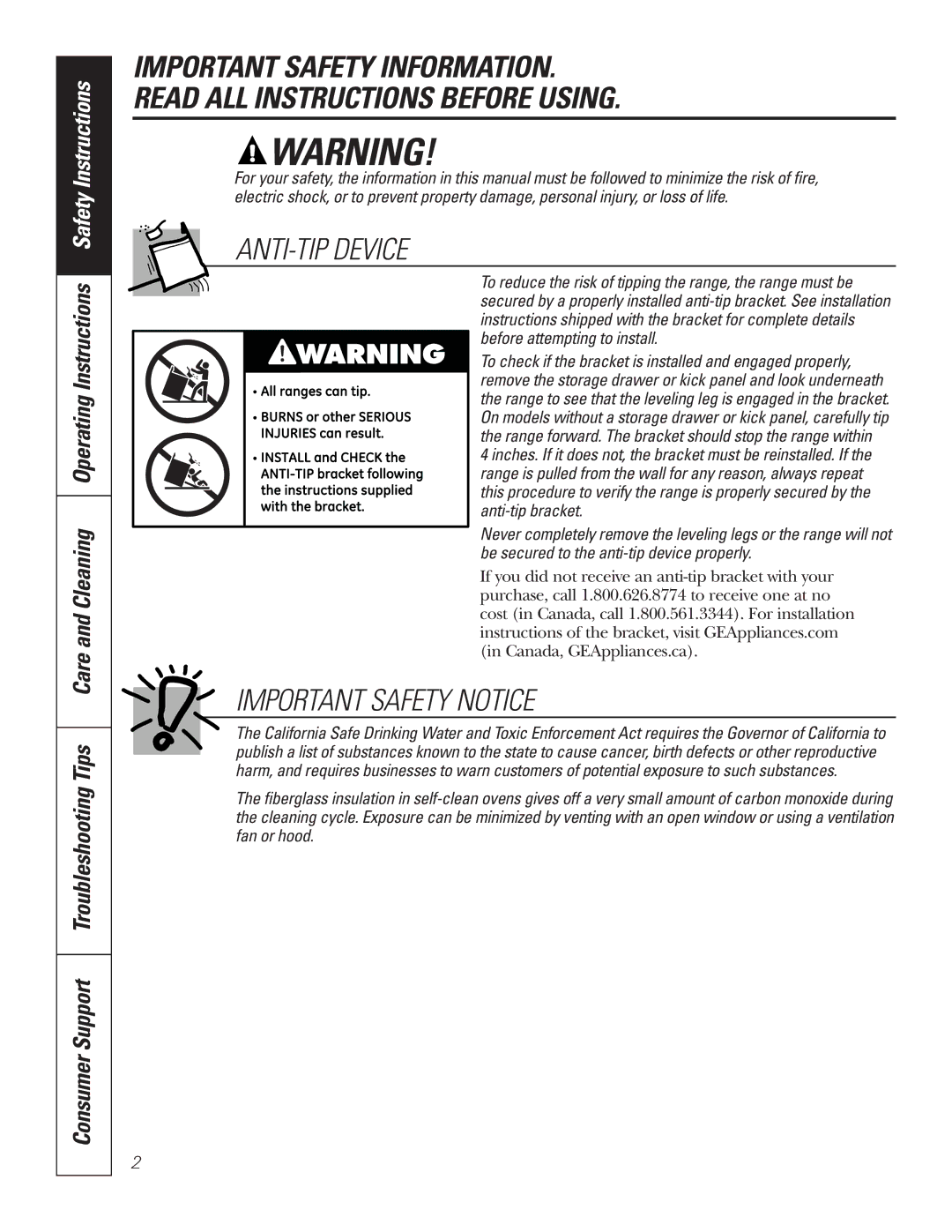 GE PB750 owner manual ANTI-TIP Device 