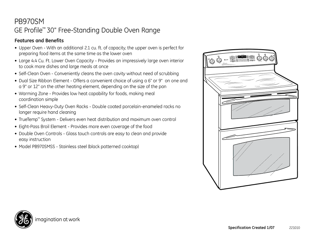 GE PB970SMSS installation instructions GE Profile 30 Free-Standing Double Oven Range, Features and Benefits 