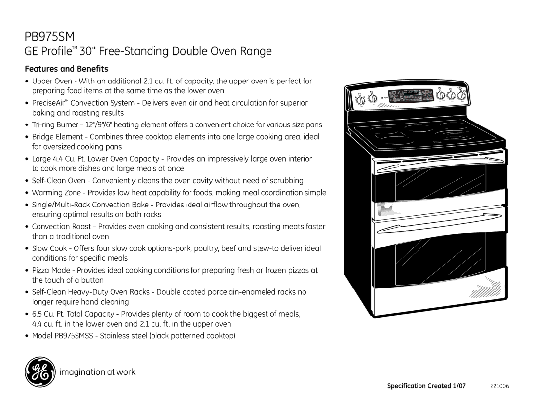 GE PB975SM installation instructions GE Profile 30 Free-Standing Double Oven Range, Features and Benefits 