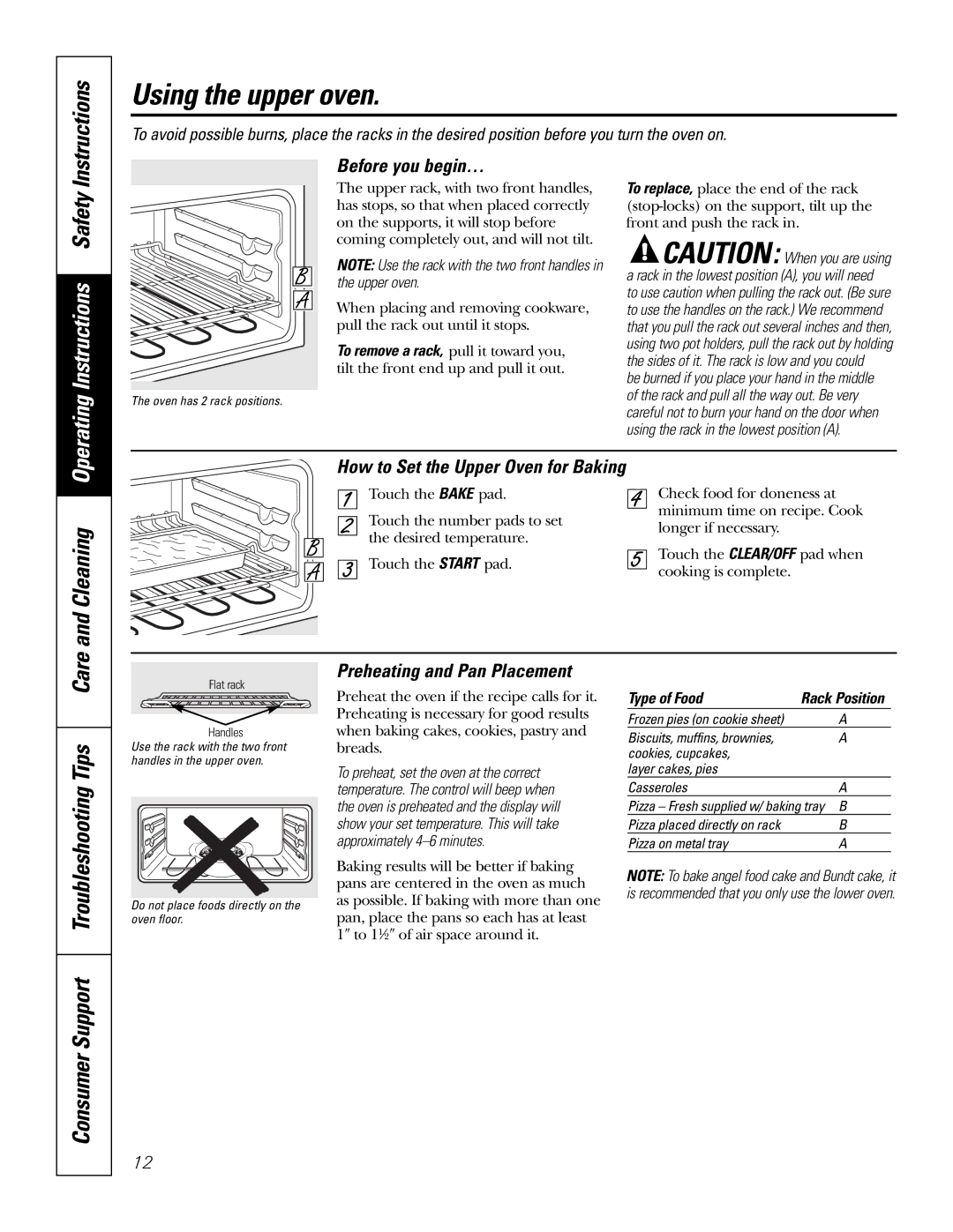 GE PB976 manual Using the upper oven, Cleaning, Consumer Support Troubleshooting Tips Care, Before you begin… 