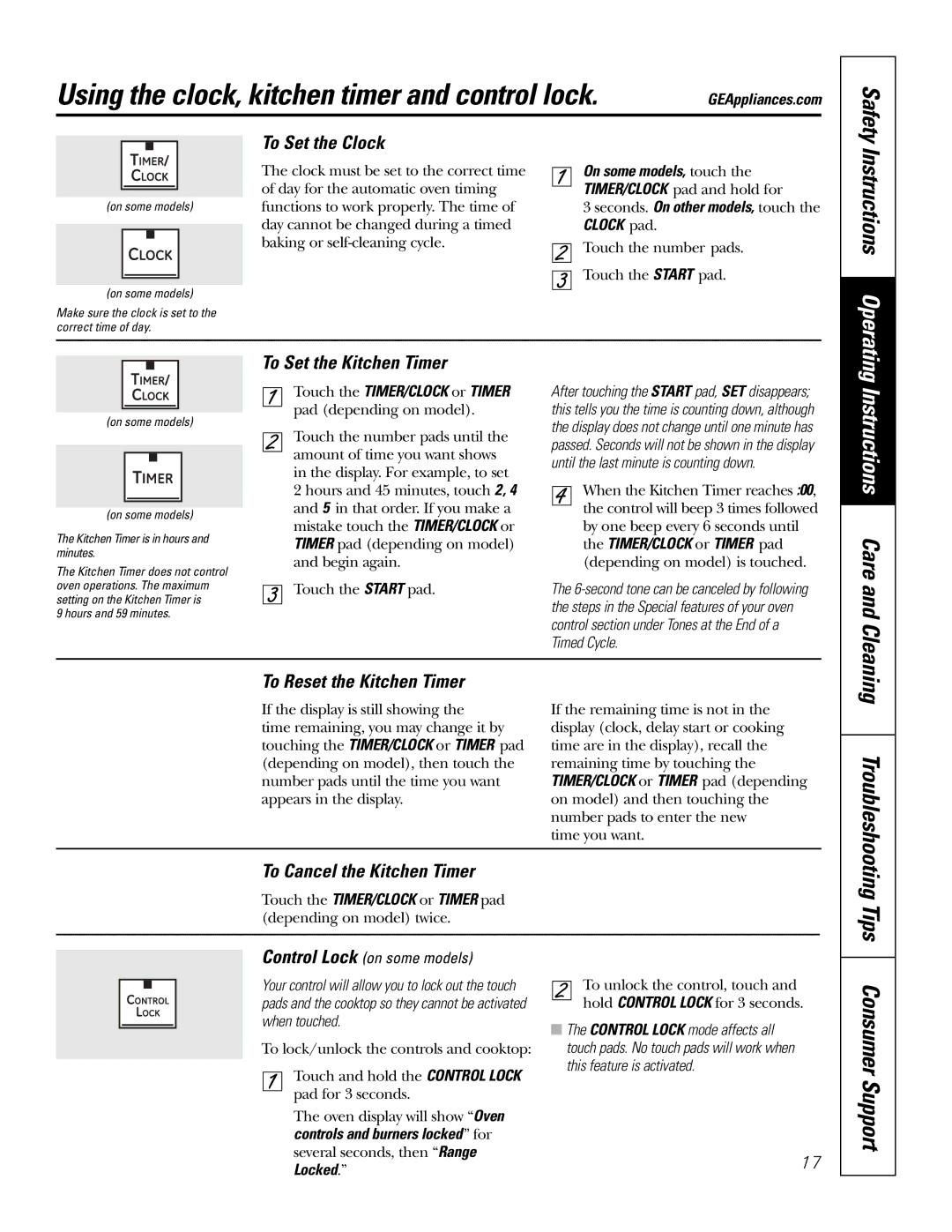 GE PB976 manual Using the clock, kitchen timer and control lock, Tips 