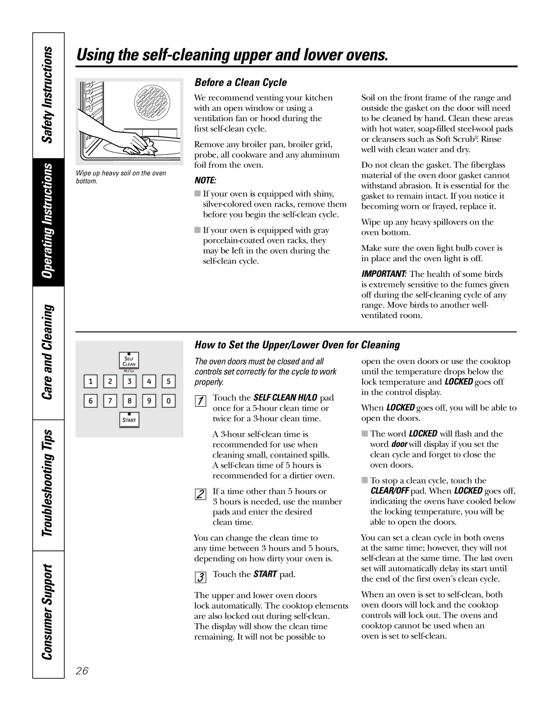 GE PB976 manual Using the self-cleaning upper and lower ovens, Cleaning Operating Instructions Safety, Before a Clean Cycle 