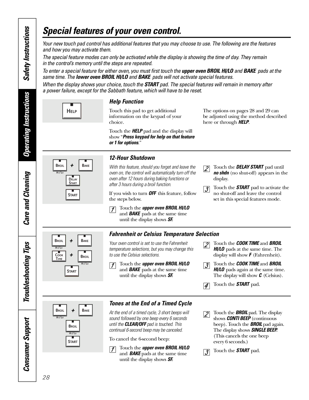 GE PB976 manual Special features of your oven control, Safety Instructions, Care and Cleaning, Troubleshooting Tips 